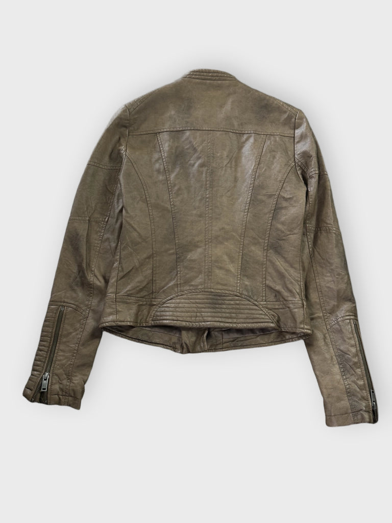 Vintage Brown Faux Leather Button Jacket Women (M)