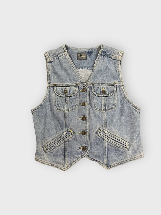 front view, Liz Wear Light Blue Vintage Denim Vest Women, vintage Y2K second hand piece