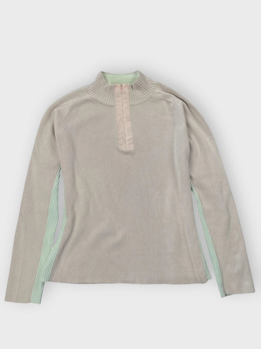 front view, DKNY Pale Pink Half-Zip Ribbed Sweater, vintage Y2K second hand piece