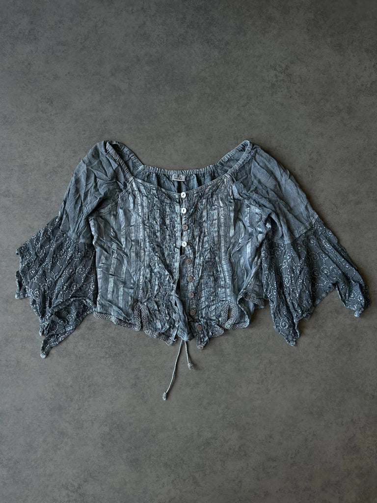 detail view, O.P.C Y2K Vintage Blue Blouse (One Size), vintage Y2K second hand piece, image 6