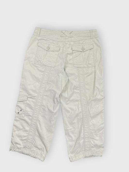 White Utility Cropped Cargo Pants with Drawstring Hem (M)