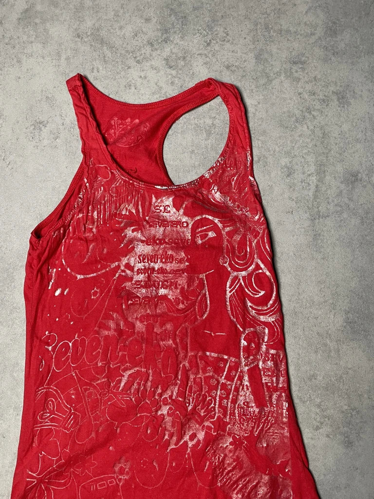 detail view, Red Tank Top, vintage Y2K second hand piece