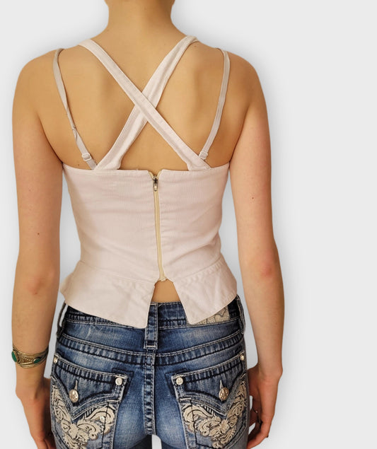 back view, Missoni Donna White Structured Corset Peplum Top, vintage Y2K second hand piece