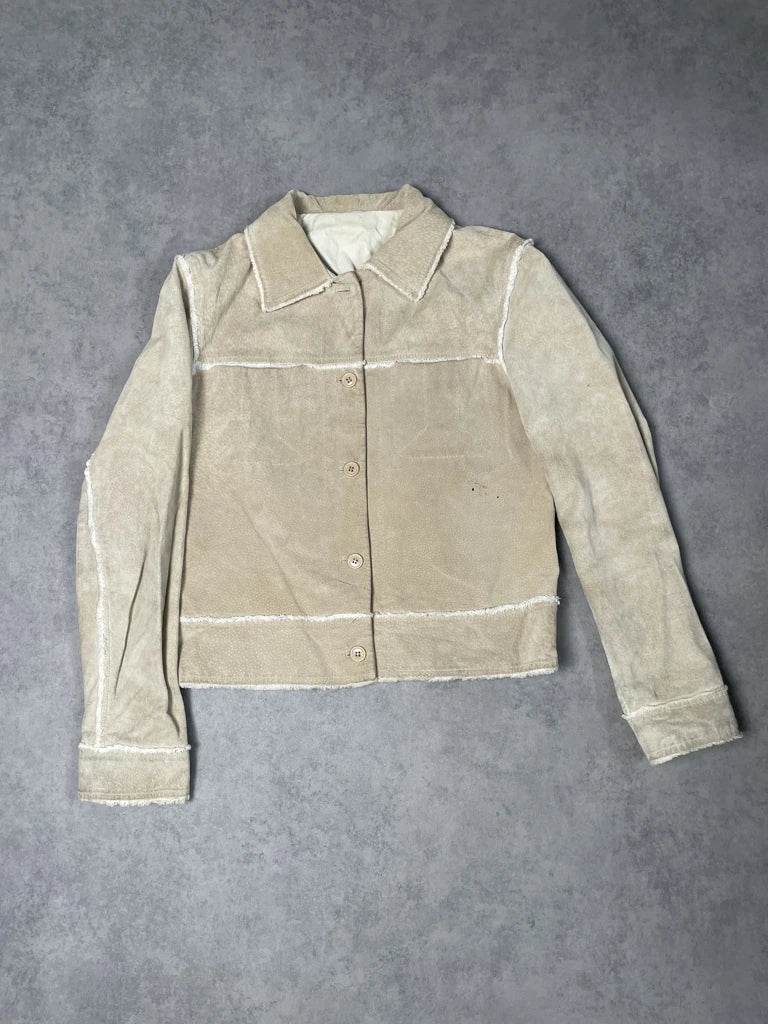 detail view, Conbipel Beige Leather Jacket, vintage Y2K second hand piece, image 6