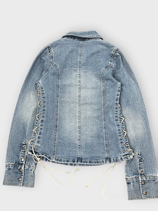 back view, Stone Lace Up Vintage Denim Top, vintage Y2K second hand piece