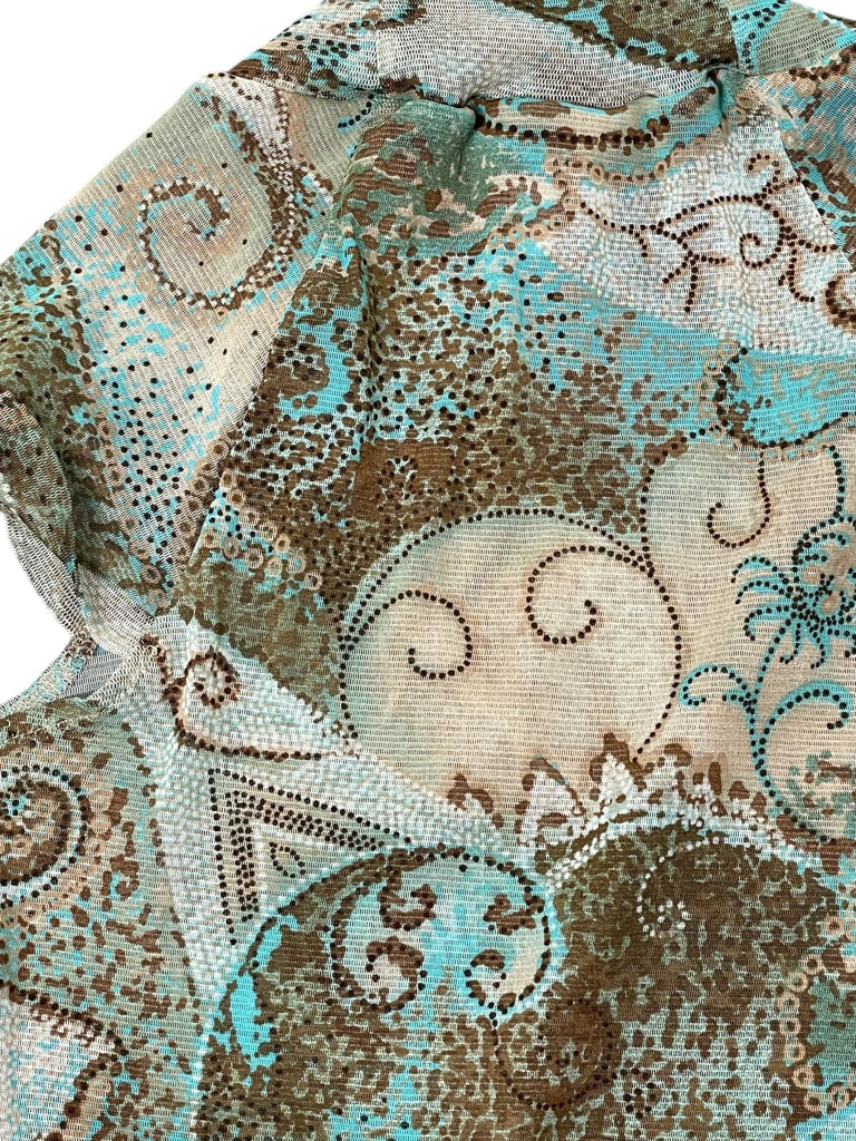 detail view, Cleo Petites Earthtone Paisley Wrap Top, vintage Y2K second hand piece