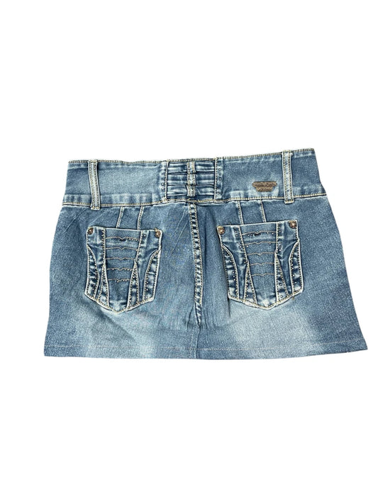 back view, Tush Push Blue Vintage Denim Skirt, vintage Y2K second hand piece