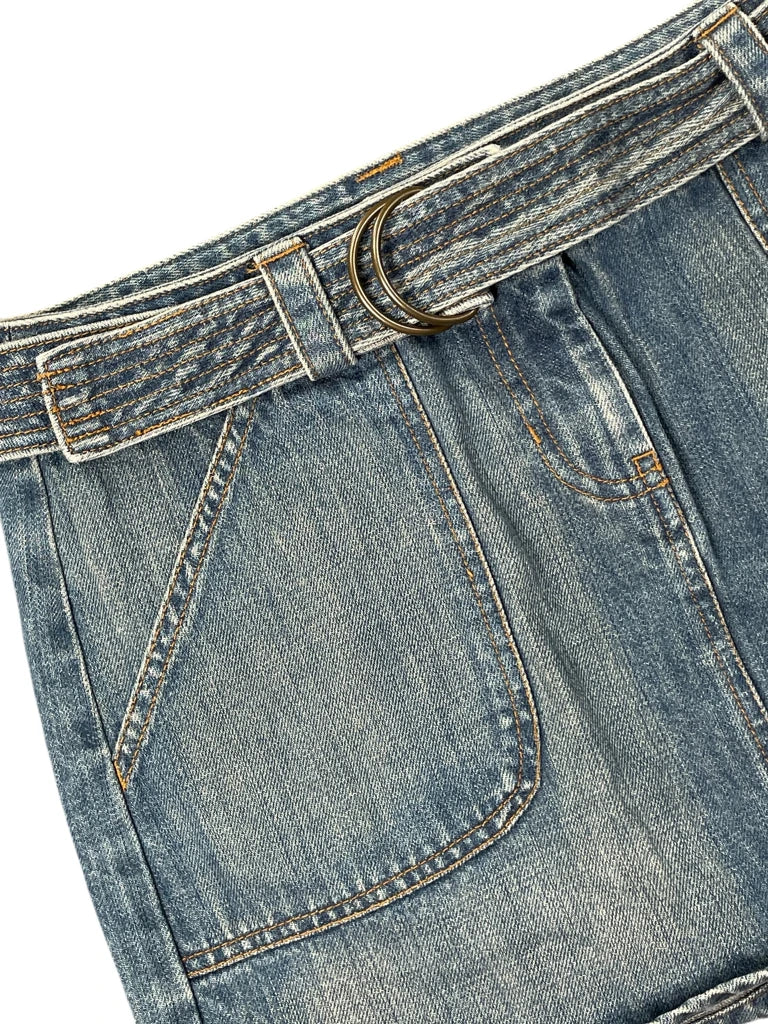 detail view, The Limited Light Blue Belted Vintage Denim Skirt, vintage Y2K second hand piece, image 4