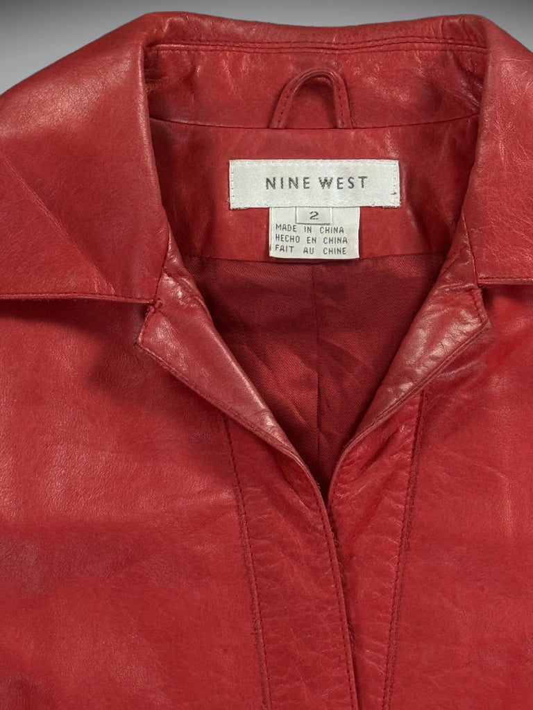 detail view, Nine West Red Leather Blazer Women, vintage Y2K second hand piece