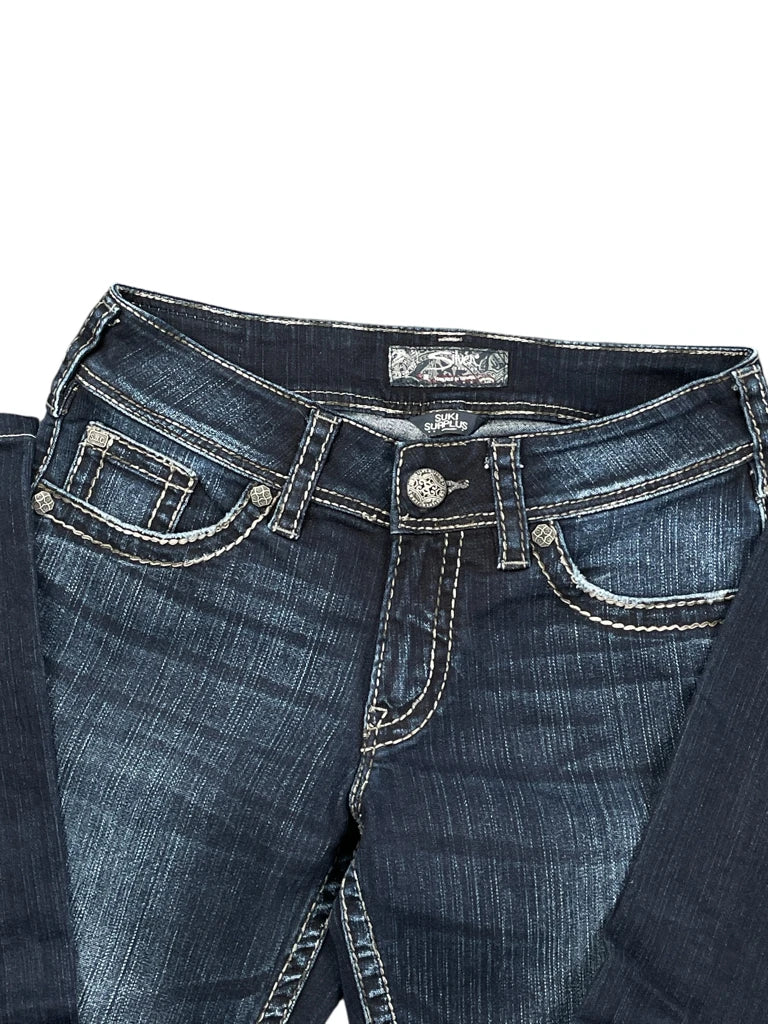 Dark Wash Bootcut Jeans with Contrast Stitching (S)