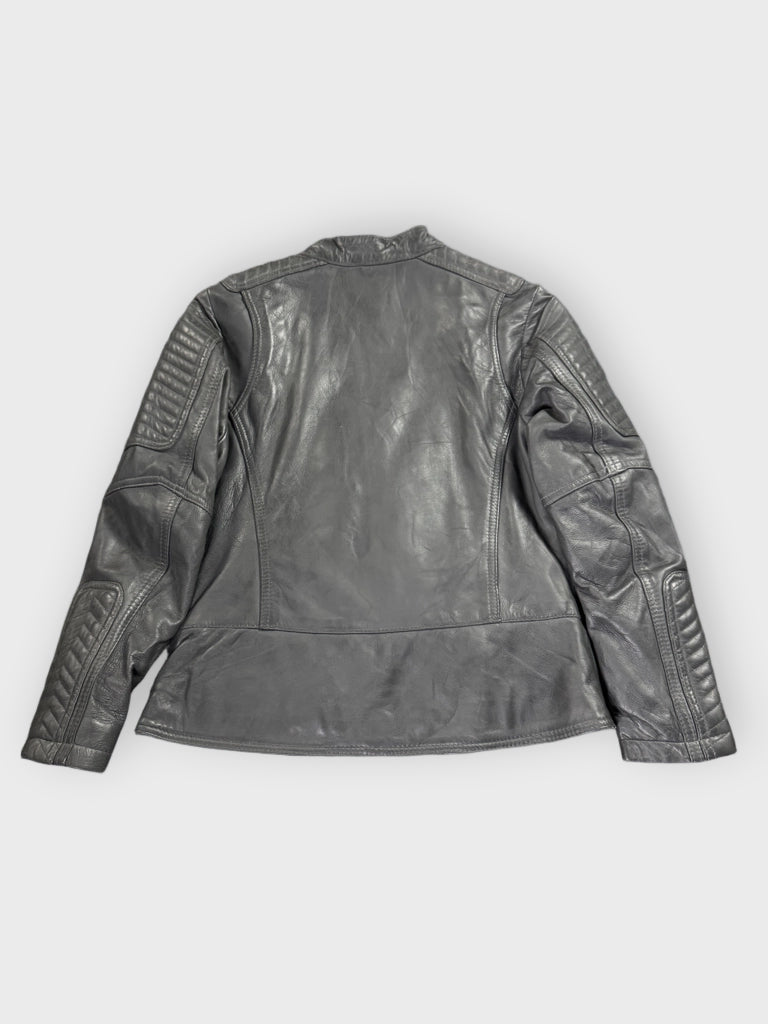 back view, WhetBlu Grey Genuine Leather Racing Jacket Women, vintage Y2K second hand piece