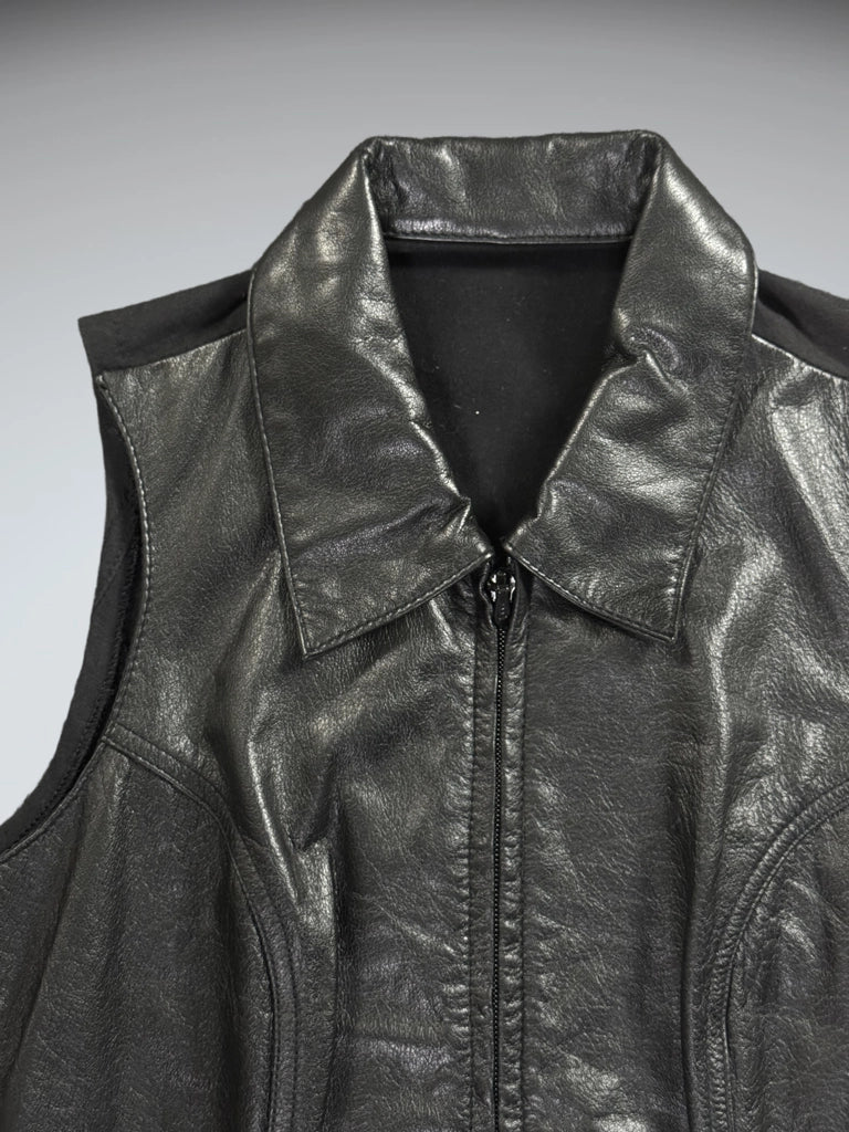 detail view, Maximo Black Real Leather Vest Women, vintage Y2K second hand piece