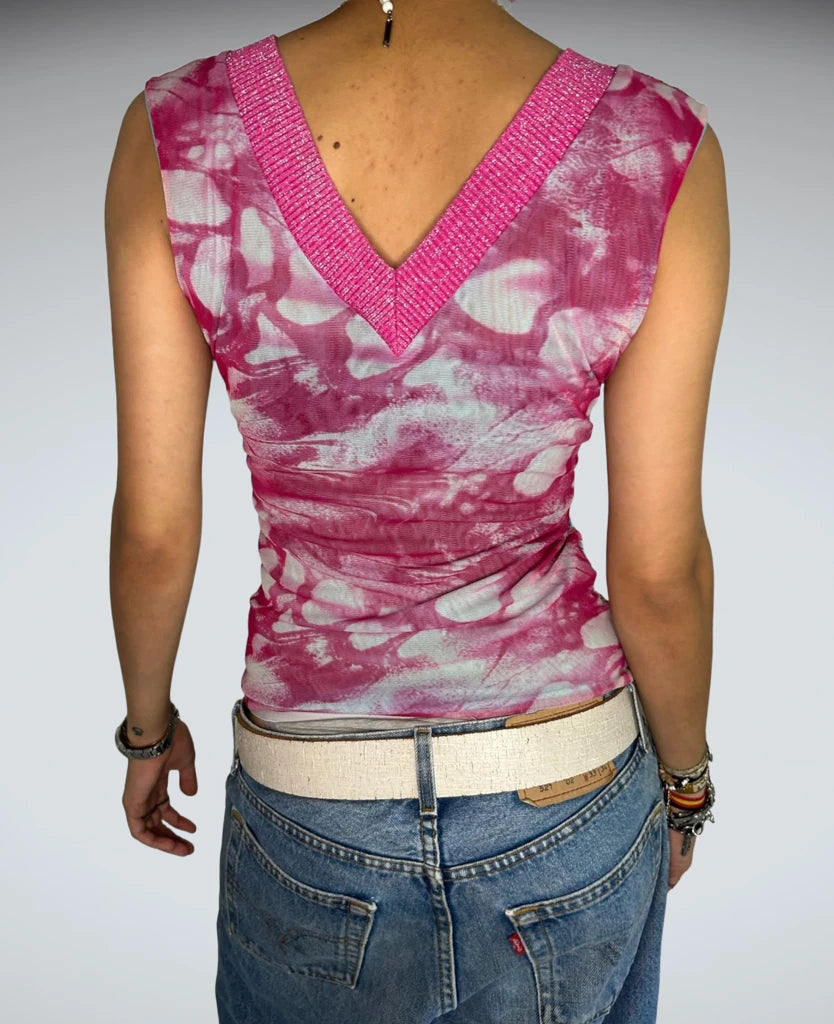 back view, Zuiki Orange Print Top, vintage Y2K second hand piece
