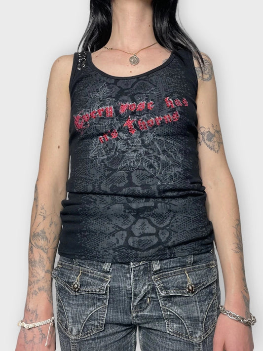 front view, Just Divine Rock Rhinestone Top, vintage Y2K second hand piece