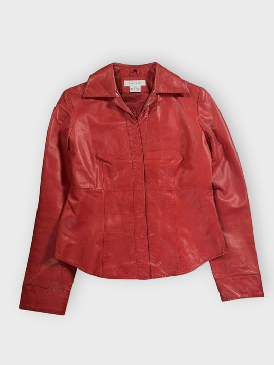 front view, Nine West Red Leather Blazer Women, vintage Y2K second hand piece
