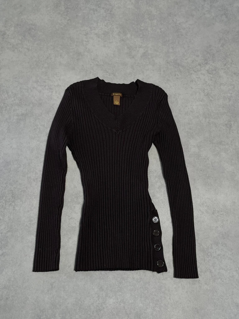 detail view, Copper Key Brown V-Neck Jumper, vintage Y2K second hand piece, image 6