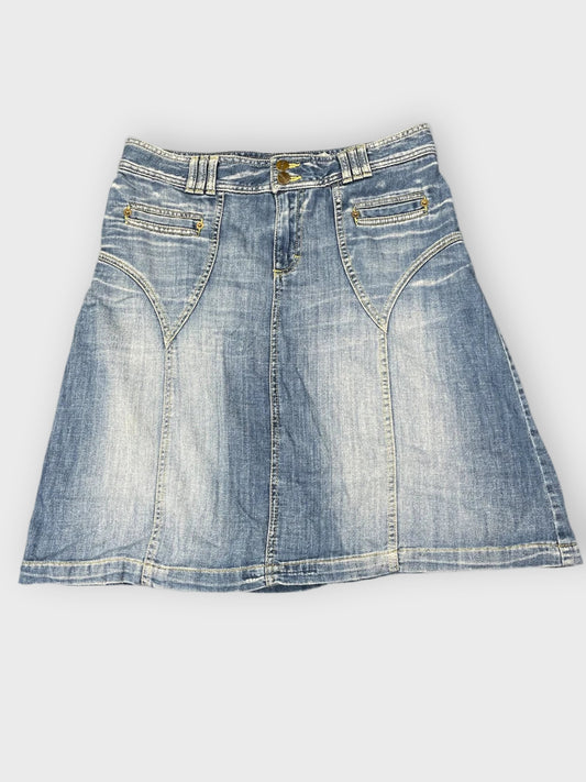 front view, Divided Light Wash A-Line Denim Skirt, vintage Y2K second hand piece