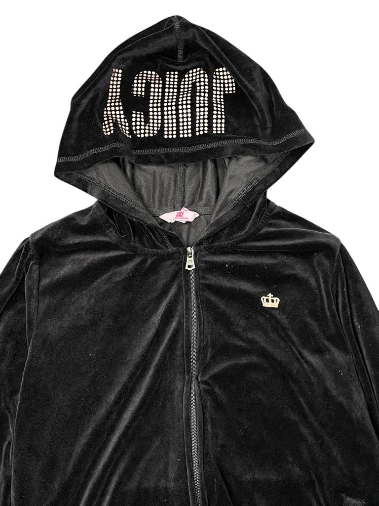 Black Velour Crown Zip Hoodie (XL)
