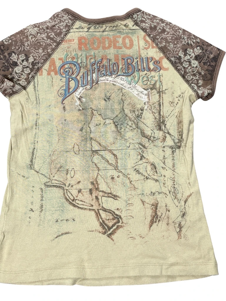 detail view, Skinny Minnie Rhinestone buffalos bills top, vintage Y2K second hand piece, image 4