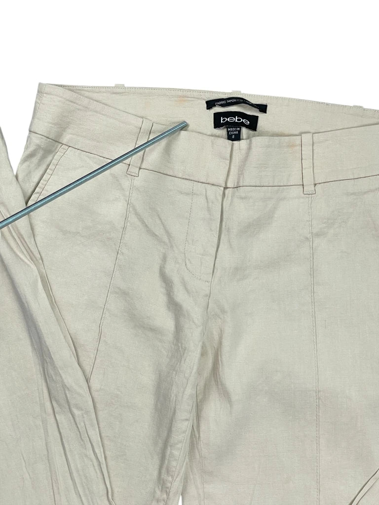 detail view, Bebe Beige Linen-Blend Tailored Suit Pants, vintage Y2K second hand piece, image 4