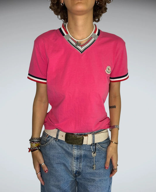 front view, MONCLER Pink Y2K T-Shirt, vintage Y2K second hand piece