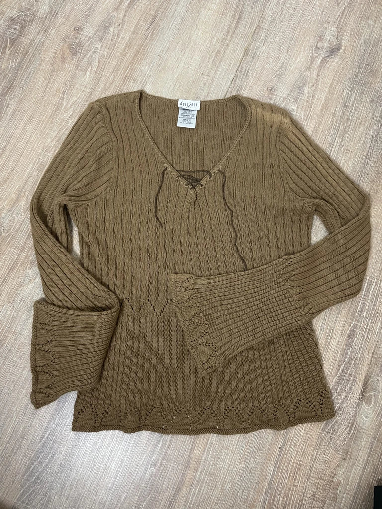 detail view, Knit Zone Brown Sweater, vintage Y2K second hand piece, image 6