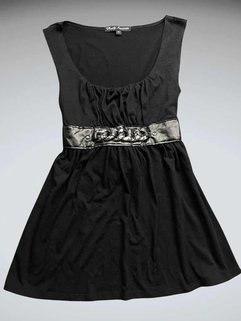 front view, Simply Black Long Belt Detail Dress Top, vintage Y2K second hand piece