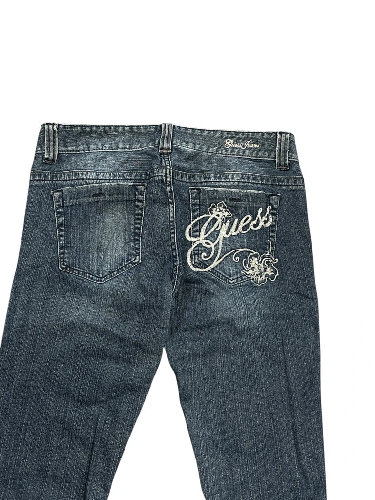 detail view, Guess Jeans Dark Wash Bootcut Jeans with Embroidered Logo, vintage Y2K second hand piece, image 4
