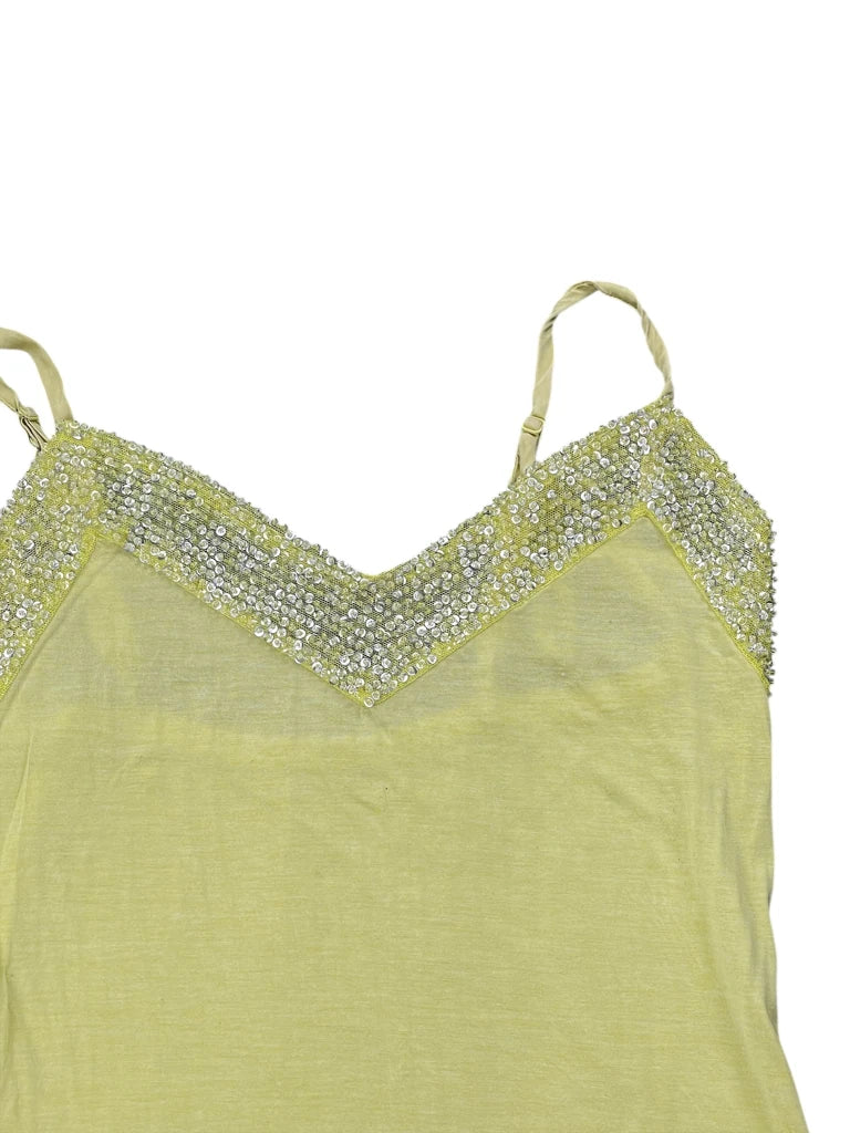 detail view, Light Green Satin Beaded Cami Top, vintage Y2K second hand piece, image 4