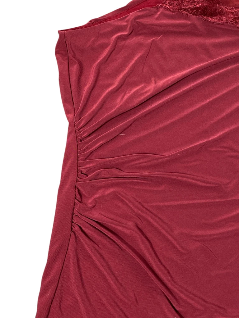 detail view, White House Black Market Burgundy One Shoulder Lace Trim Top, vintage Y2K second hand piece, image 4
