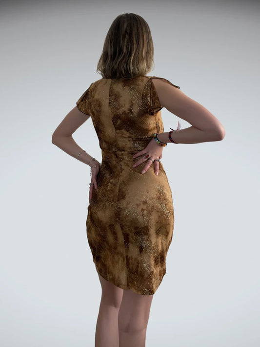 back view, Hottie liquid dusk – glitter mesh gown, vintage Y2K second hand piece