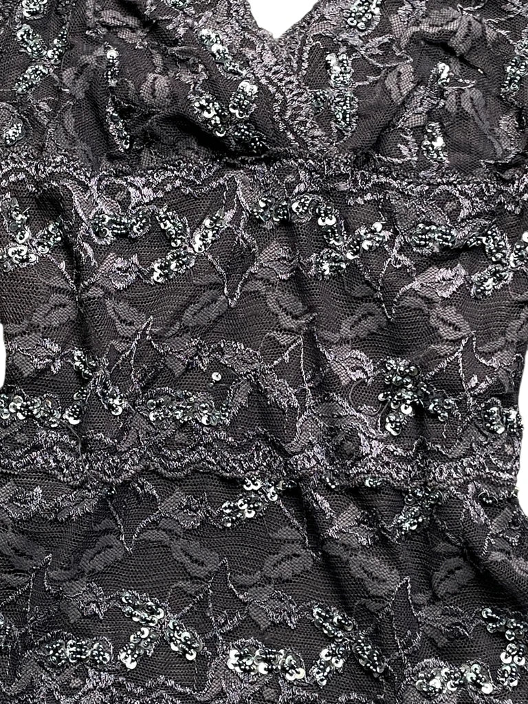 detail view, Le Chateu Dark Purple Lace Floral Top, vintage Y2K second hand piece, image 4