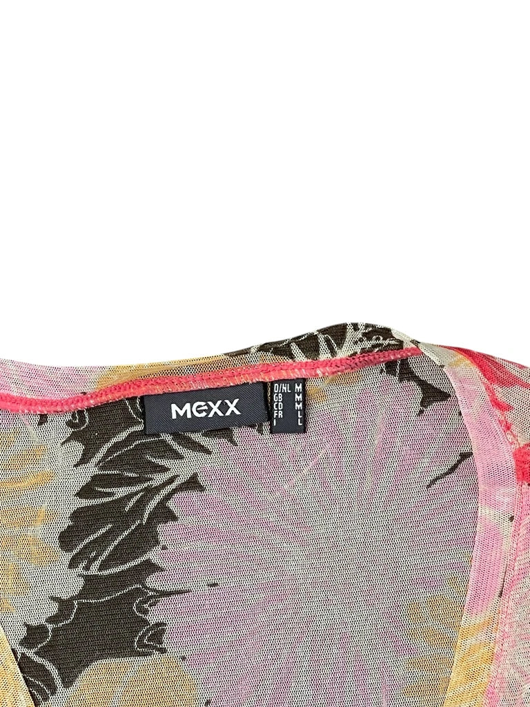 detail view, Mex Yellow Pink Flower Top, vintage Y2K second hand piece