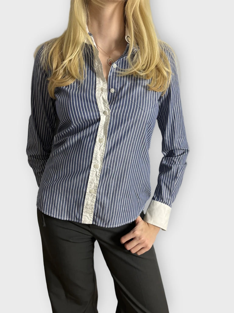 front view, Dolce & Gabbana Y2K Navy Blue Button-Up Top, vintage Y2K second hand piece