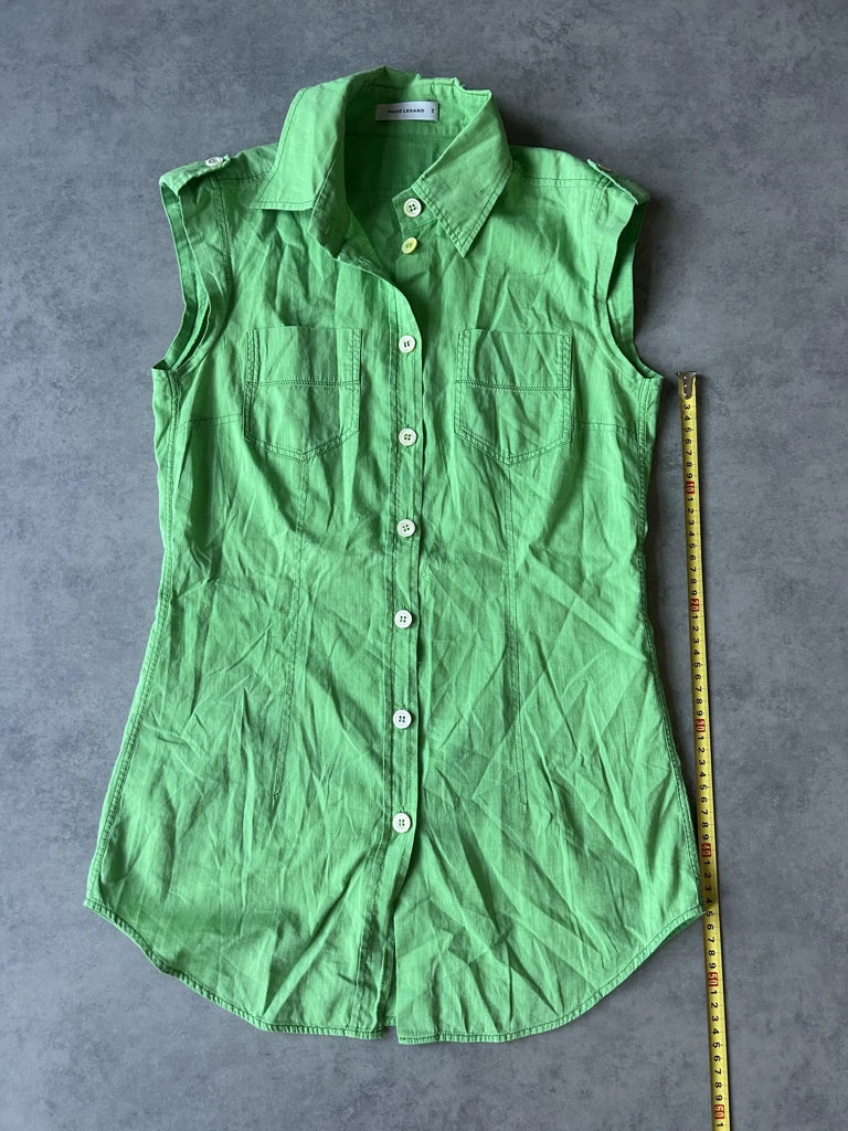 detail view, René Lezard Y2K Green Sleeveless Button-Up Top, vintage Y2K second hand piece, image 9