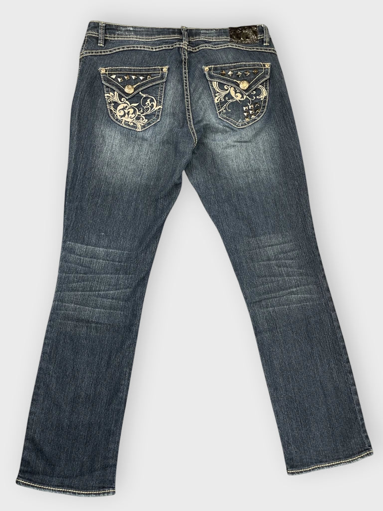 Dark Wash Straight-Leg Jeans with Subtle Distressing (XL)