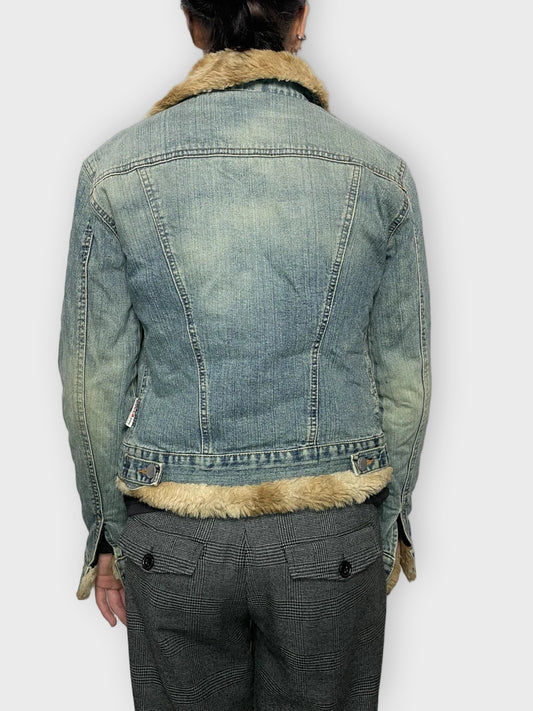 back view, Kocca Fur Jeans Jacket, vintage Y2K second hand piece