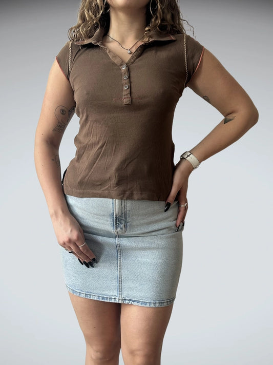 Y2K Brown Collared Top (M)