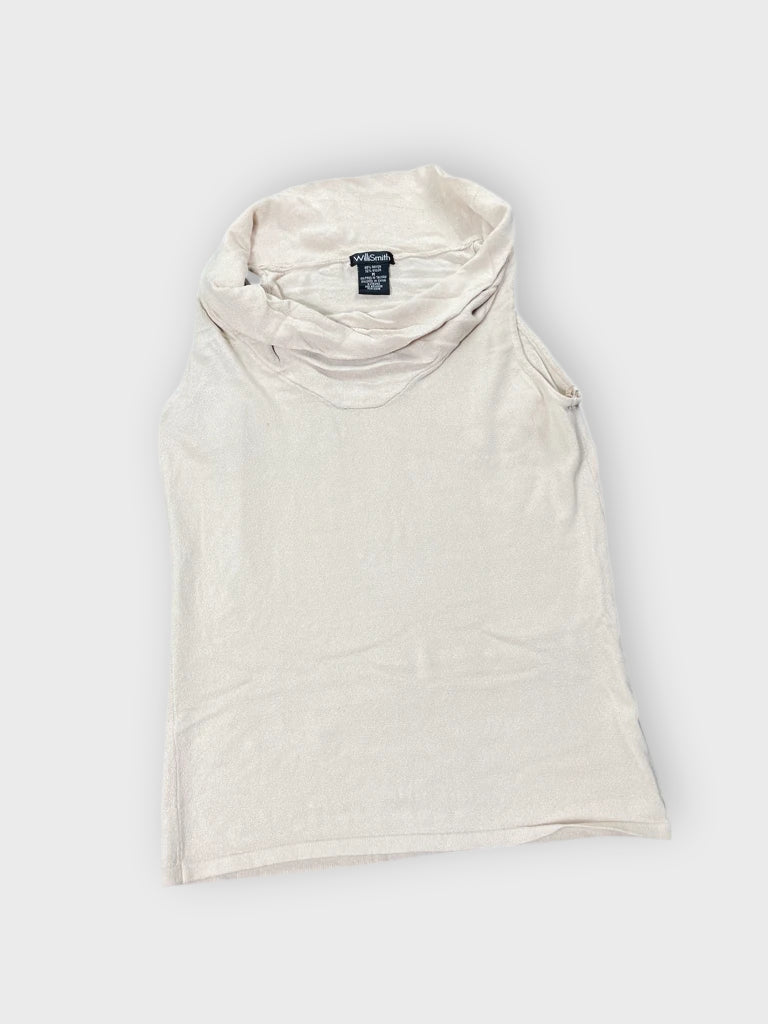 front view, Willi Smith Ivory High Neck Minimalist Top, vintage Y2K second hand piece