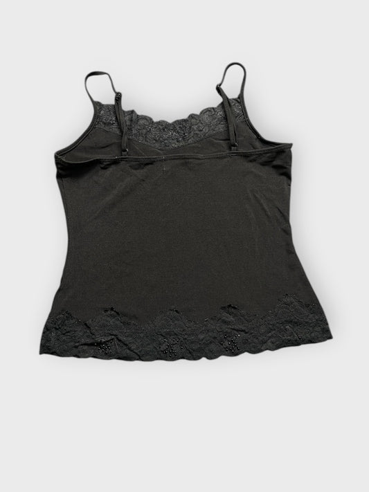 back view, N Club Wear Black Lace Trim Camisole, vintage Y2K second hand piece