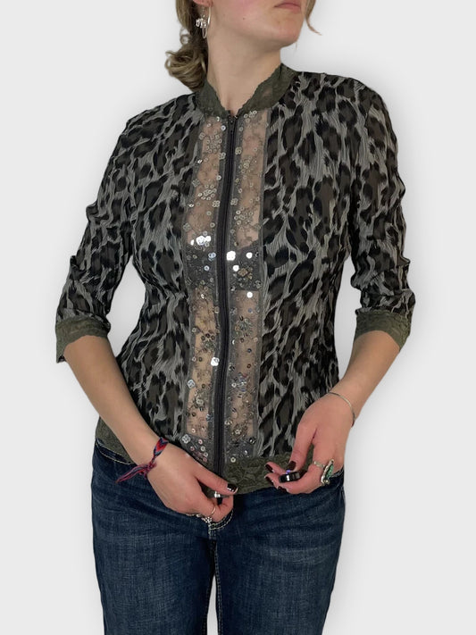 front view, Jaipur Leopard Print Jacket, vintage Y2K second hand piece