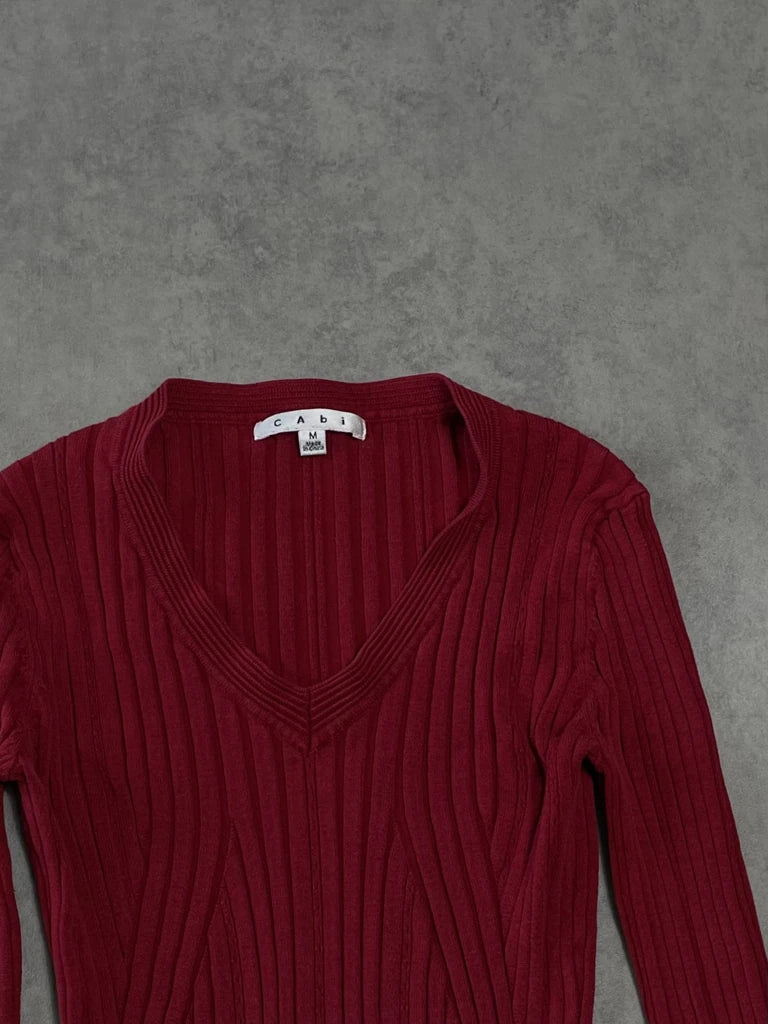 detail view, Cabi Red V-Neck Jumper, vintage Y2K second hand piece