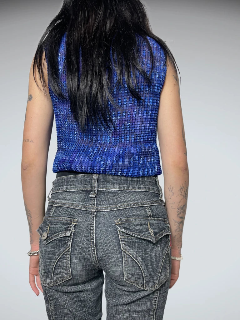 back view, Blue Elastic Top, vintage Y2K second hand piece