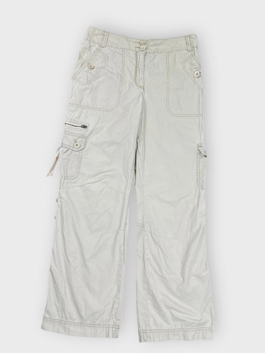 front view, Light Beige Casual Cargo Pants with Utility Pockets, vintage Y2K second hand piece