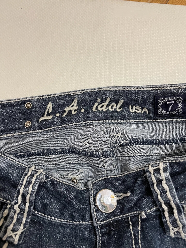 detail view, LA Idol USA LA Idol Rhinestone Bootcut Denim Vintage Blue, vintage Y2K second hand piece, image 5