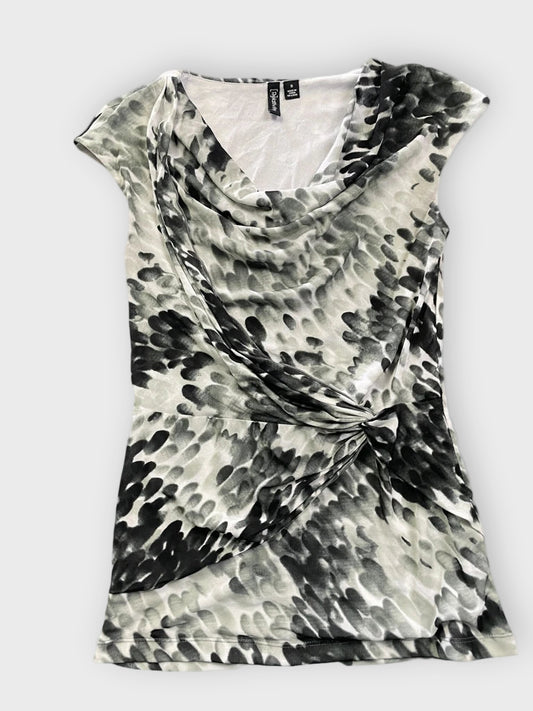 front view, Relativity Monochrome Aqua Drop Pattern Draped Top, vintage Y2K second hand piece
