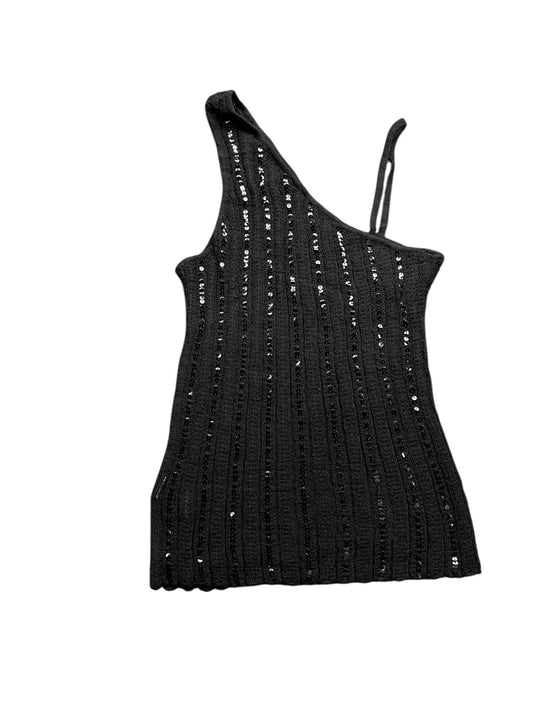 back view, Sart Set Black One-Shoulder Sequin Knit Top, vintage Y2K second hand piece