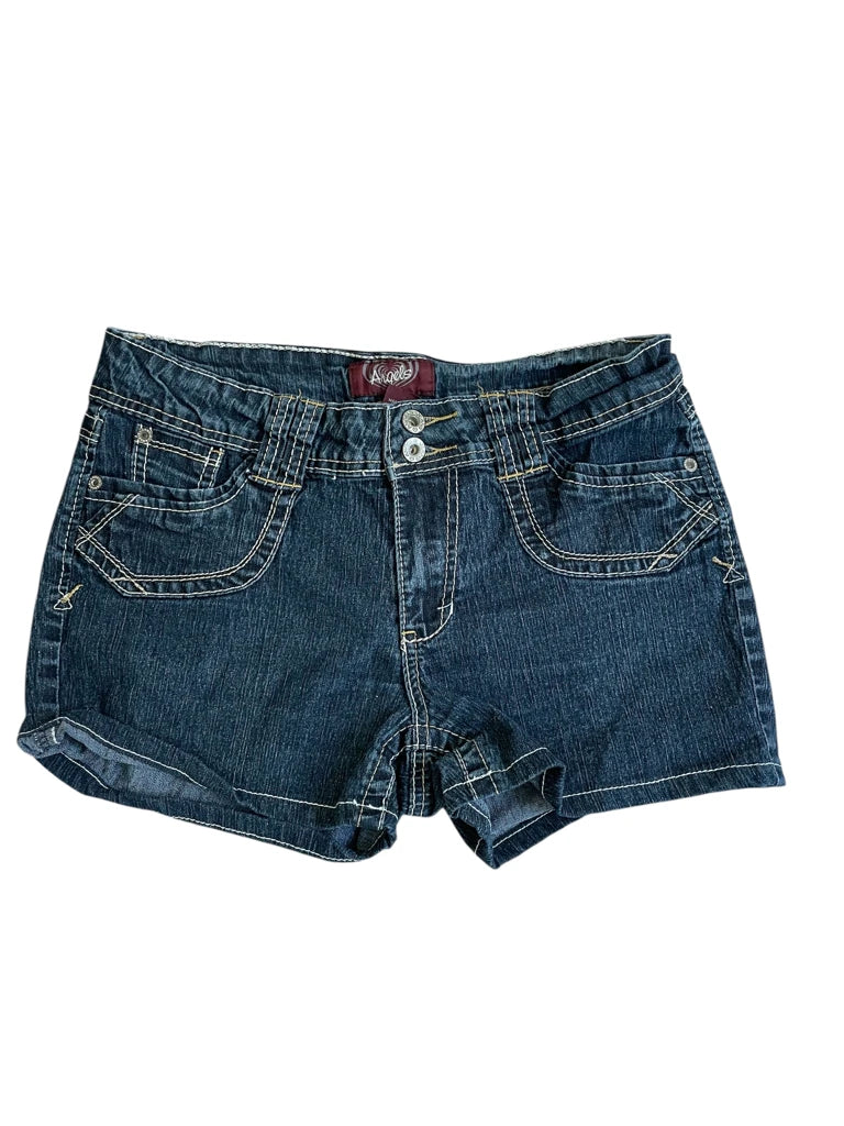 detail view, Angels asphalt heat – double stitch denim shorts (XS?), vintage Y2K second hand piece