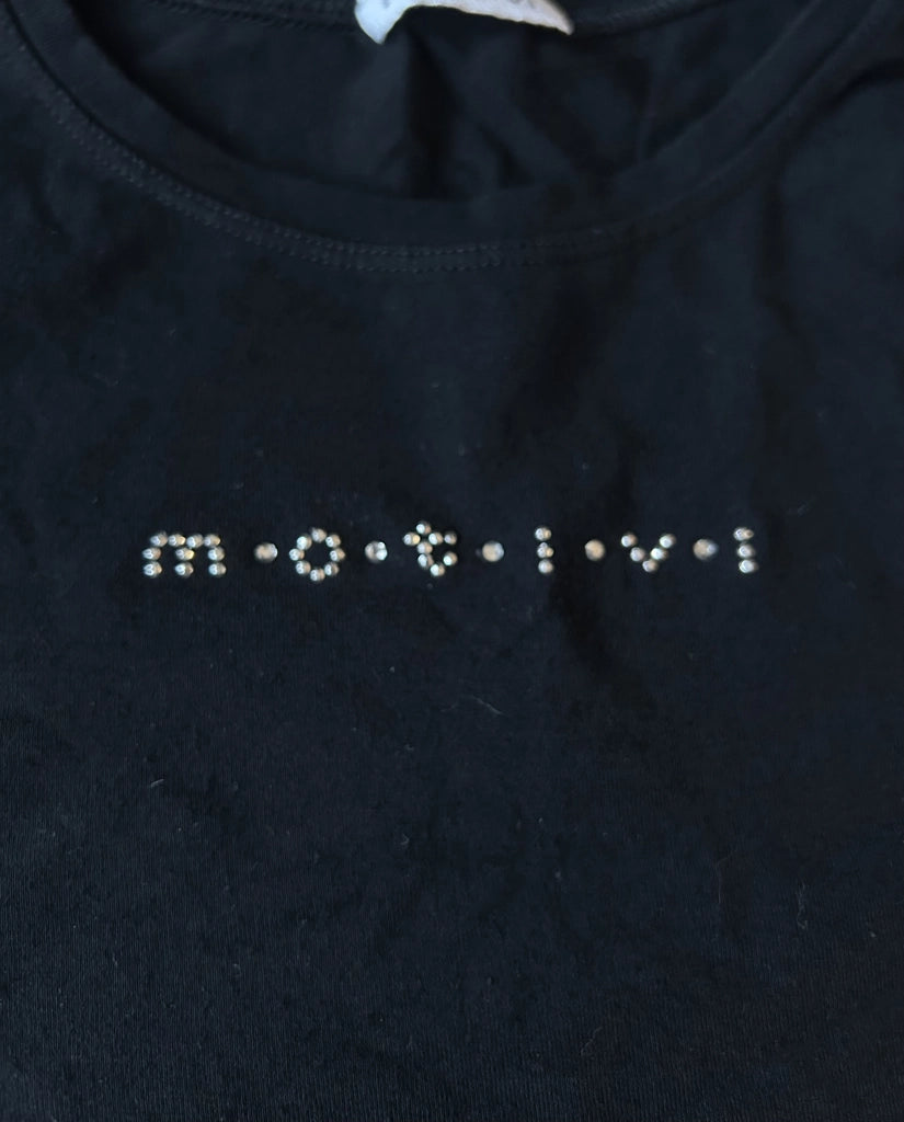 detail view, Motivi Y2K Black Simple Tee, vintage Y2K second hand piece, image 5