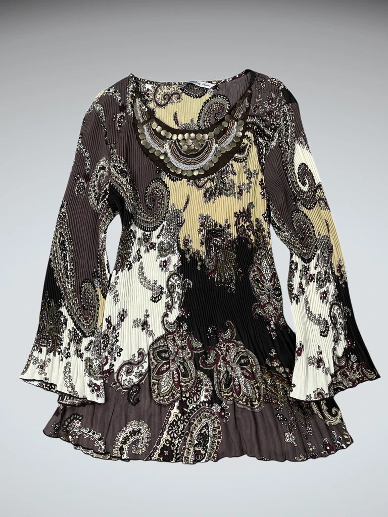 front view, Larry Lavine green paisley button front dress, vintage Y2K second hand piece